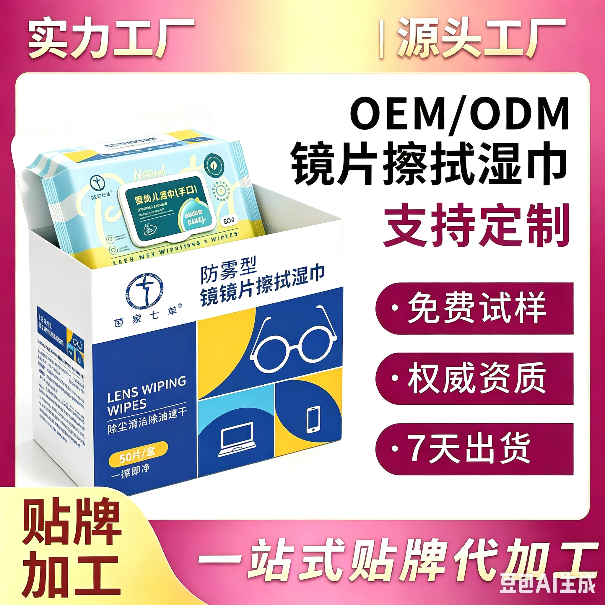 苗家七草镜片擦拭湿巾 起订量10000盒